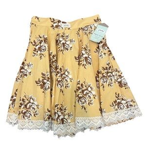 Persnickety Yellow Floral Skirt with Lace